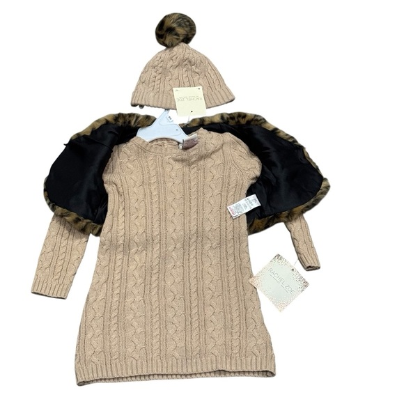 Rachel Zoe Baby 3 Piece Set 18 M Cable Knit Dress Leopard Print Vest Beanie Hat - Picture 3 of 11